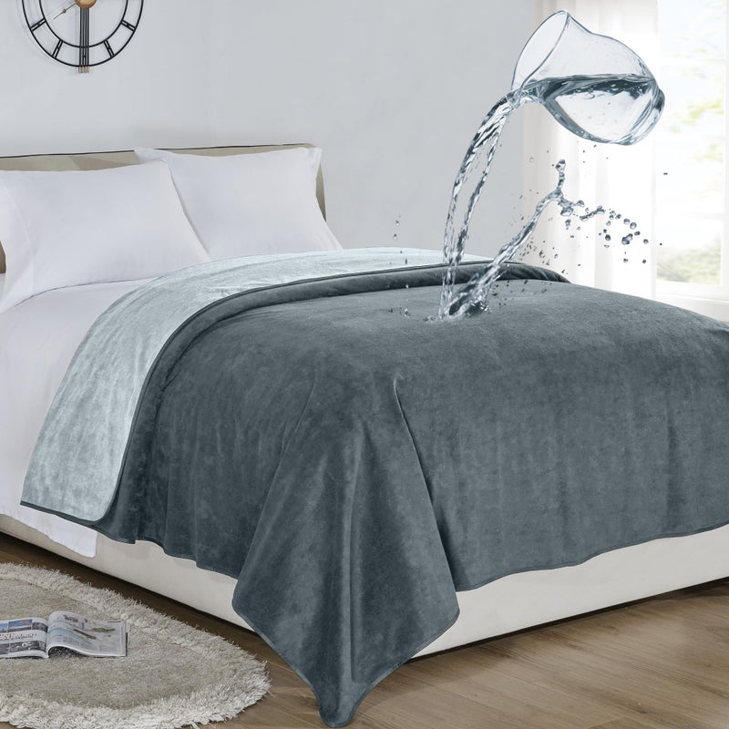 Softan Waterproof 100% Leak Proof Blanket for Baby Adults Pets Dogs Cats, Pee Proof, 3 Layer Protector for Bed, Sofa Couch and Other Furniture, 70"x90", Charcoal | Light Grey, Reversible Lightweight - Image 1